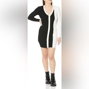 BCBGeneration Black & White Ribbed Knit Button Front Bodycon Dress – Size S